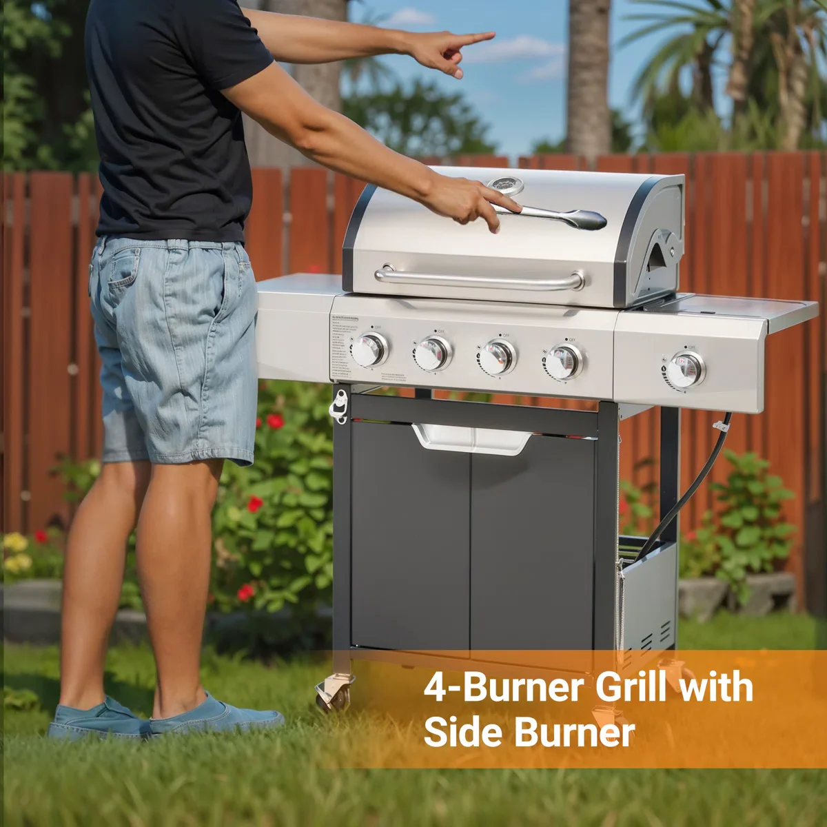 4-Burner Propane Gas Grill with 1 Side Burner and Cover - Image 3