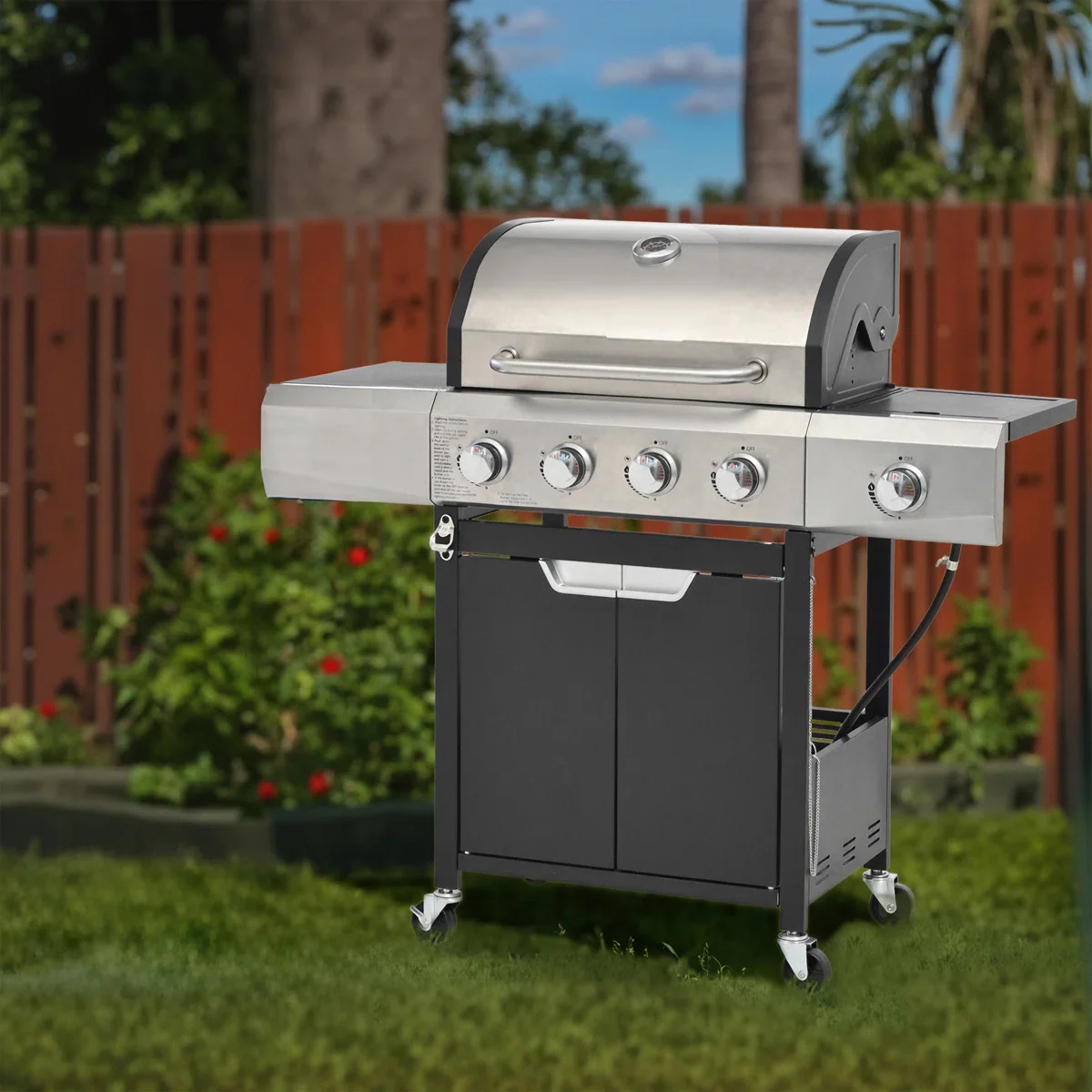 4-Burner Propane Gas Grill with 1 Side Burner and Cover - Image 4