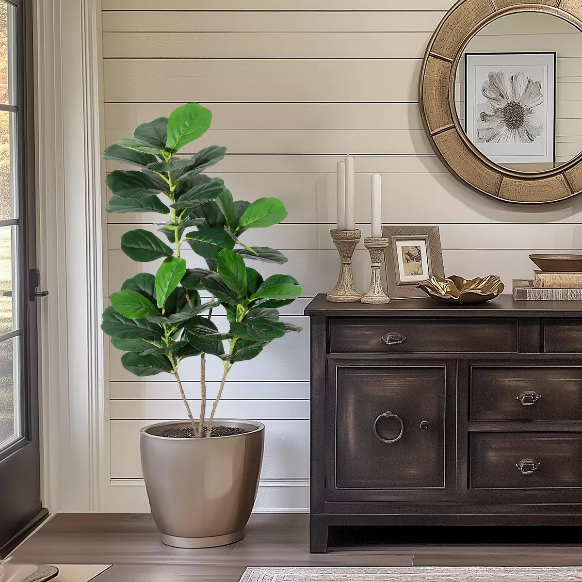 4' Faux Fiddle Leaf Fig Tree With Black Pot SHOWROOM ITEM