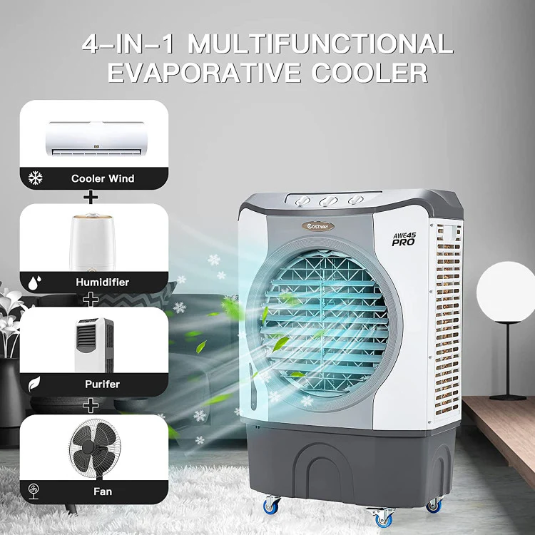 4-in-1 Industrial Evaporative Air Cooler Fan with Tank and Wheels - Image 2