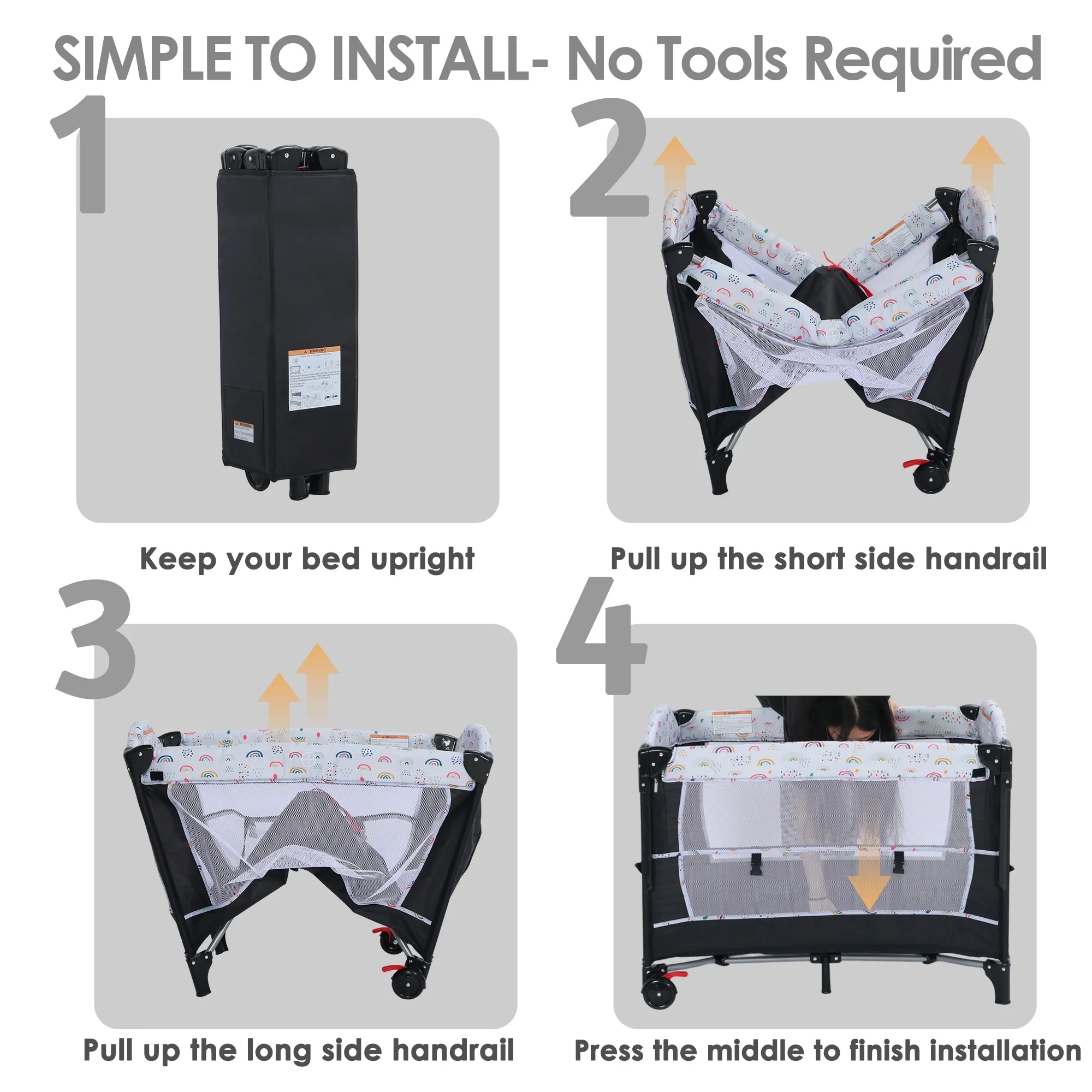 4-in-1 Portable Baby Play Yard with Changing Table for Newborn, Multicolor - Image 2