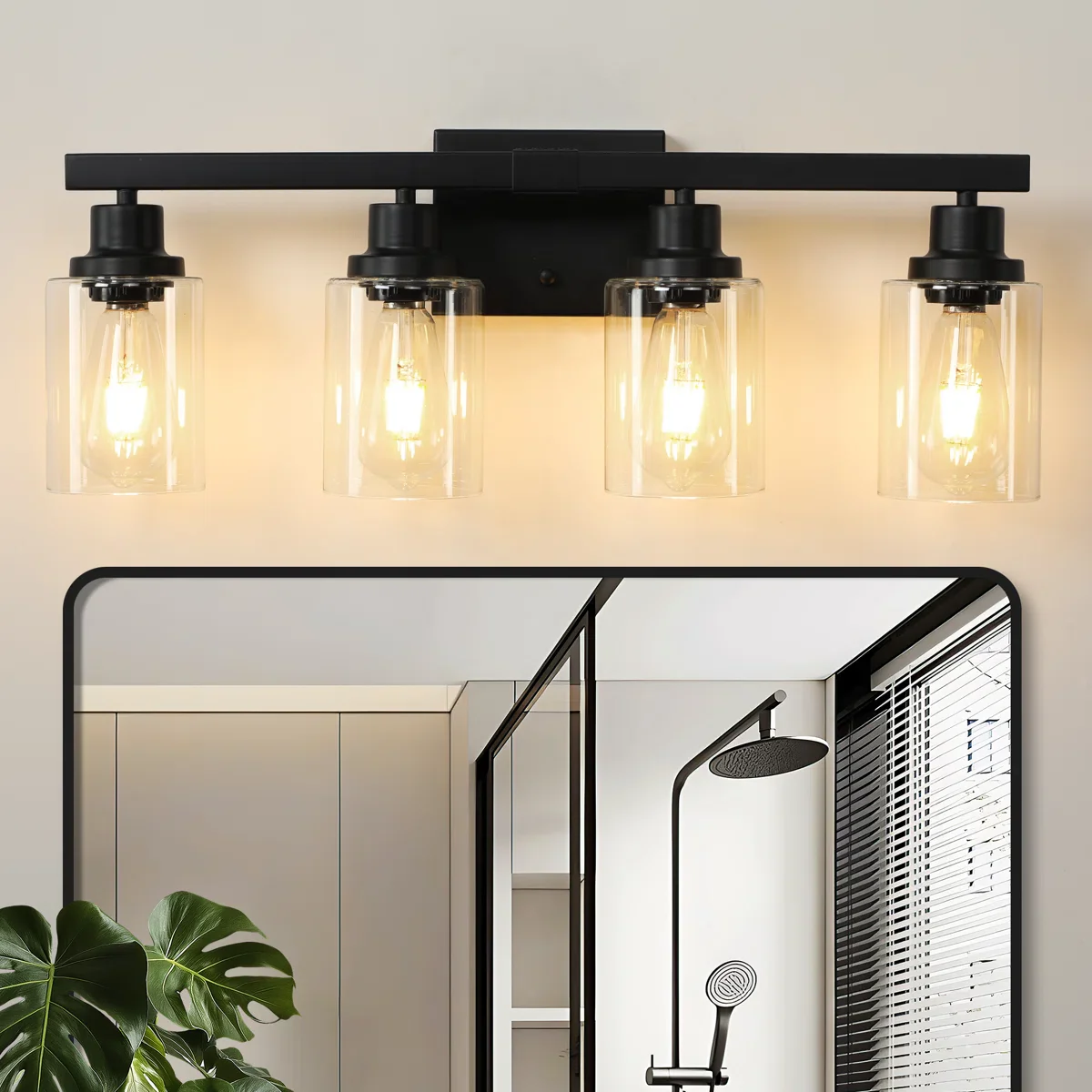 4-Light Bathroom Vanity Light with Clear Glass Shades