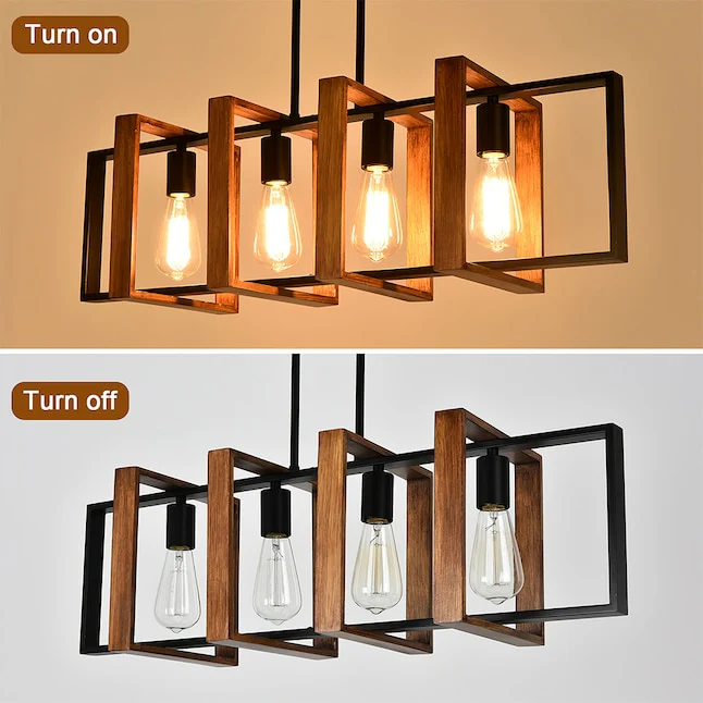 4 -Light Black and Wood Farmhouse Linear Large Hanging Kitchen Island - Image 3