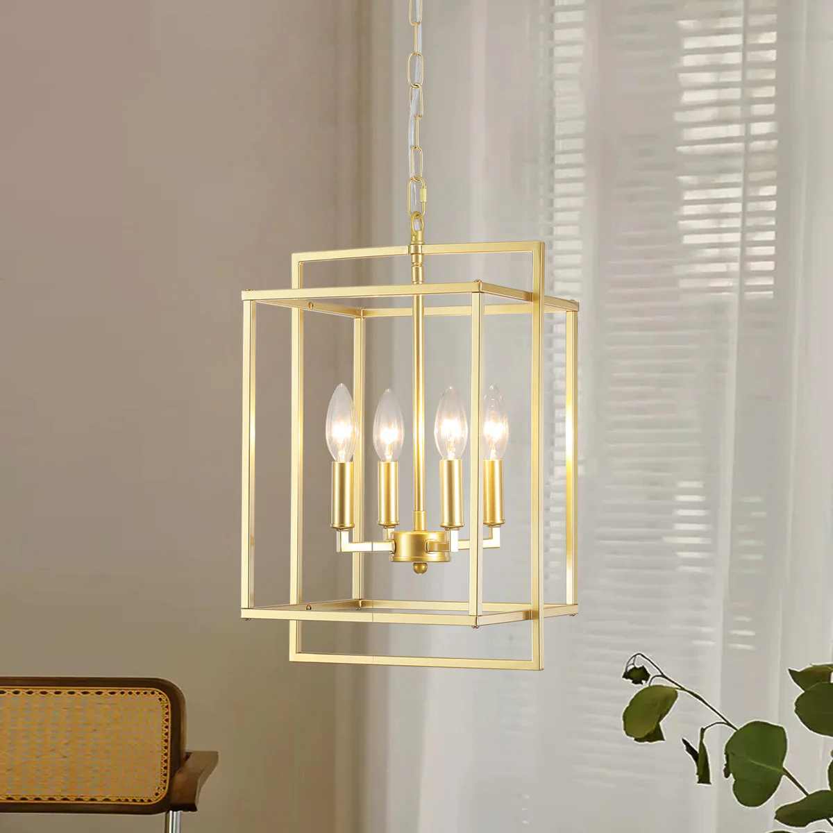 4 - Light Dimmable Lantern Rectangle Chandelier - Image 2
