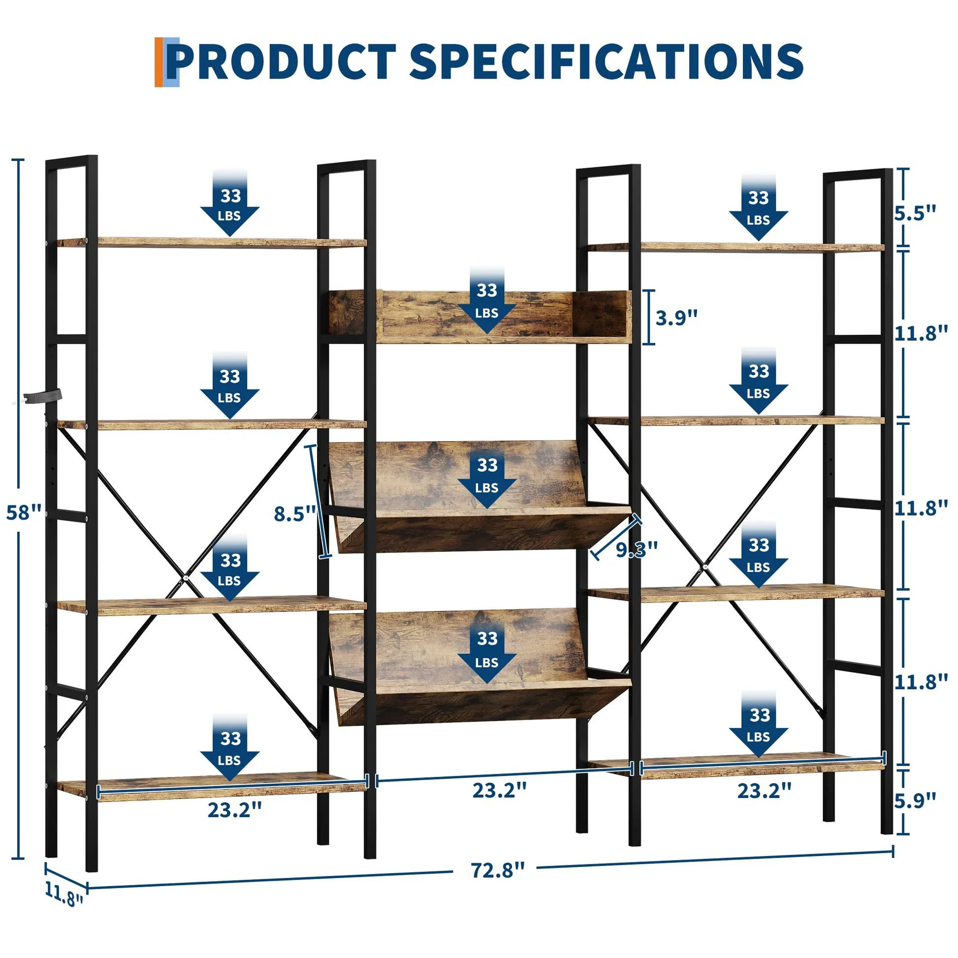 4 Tier Industrial Bookcase - Image 4
