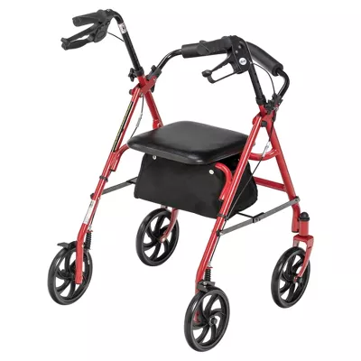 *4-Wheel Rollator - Fold-Up Removable Back - Red - Image 3