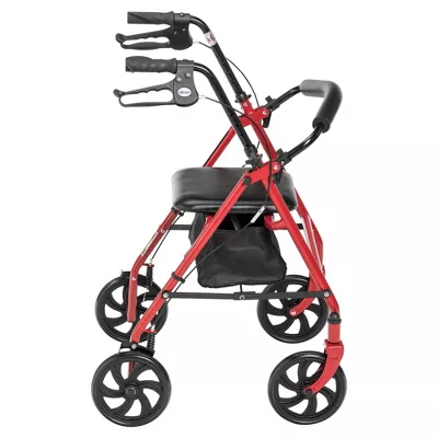 *4-Wheel Rollator - Fold-Up Removable Back - Red - Image 4