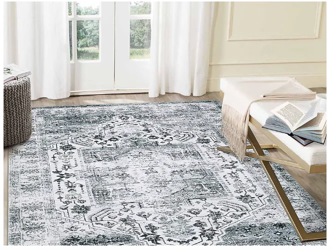 4 x 6 (ft) Loomed Gray Indoor Floral/Botanical Vintage Area Rug