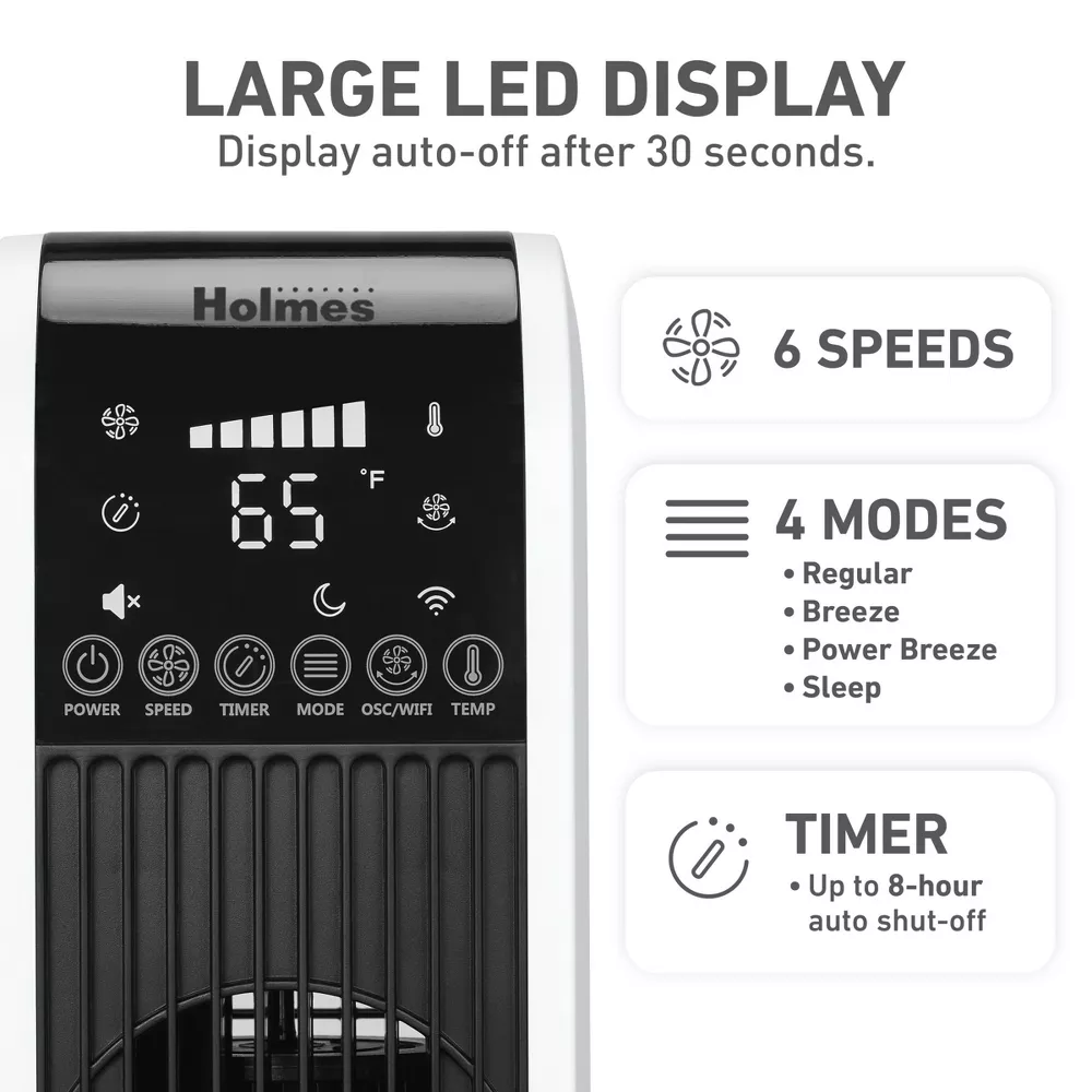 Wi-Fi Tower Oscillating Fan with Clean Breeze - Image 3