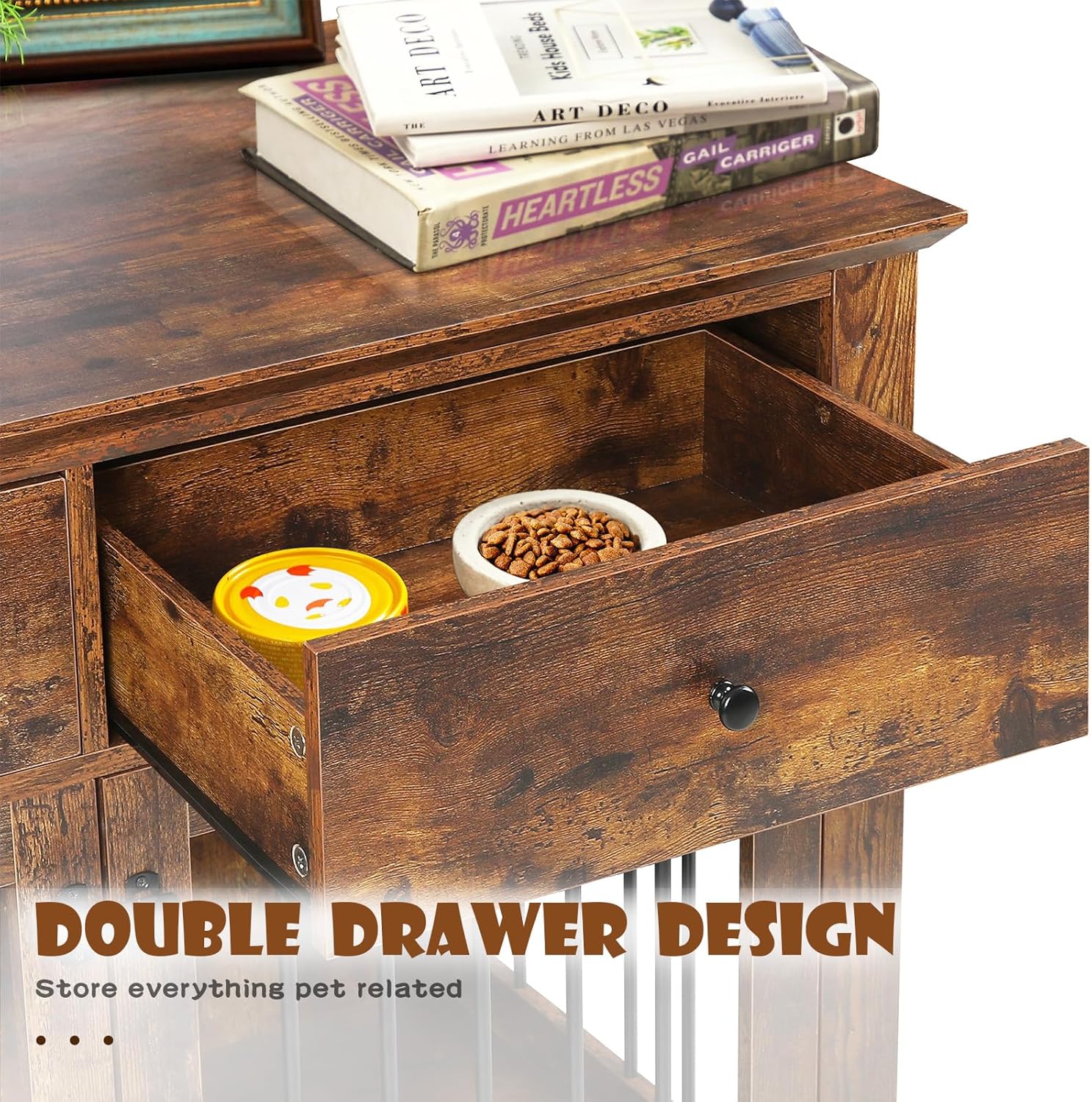 Large Dog Crate Furniture, Wooden Dog Kennel End Table, Brown - Image 3