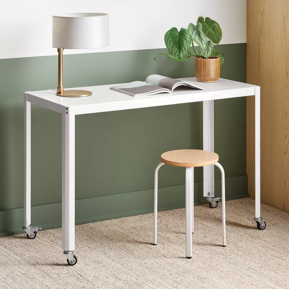 Rolling Metal Computer Desk Chalk White - Image 4