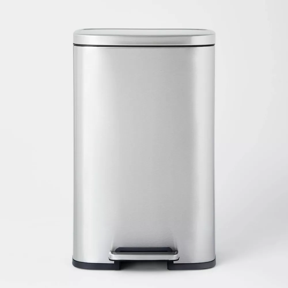 Rectangular Step Trash Can Silver