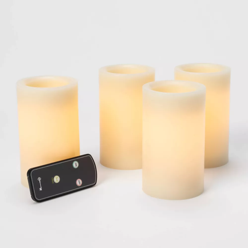 4pk LED Flameless Black Wick Candle Cream - Wax Pillar Decor - Image 2