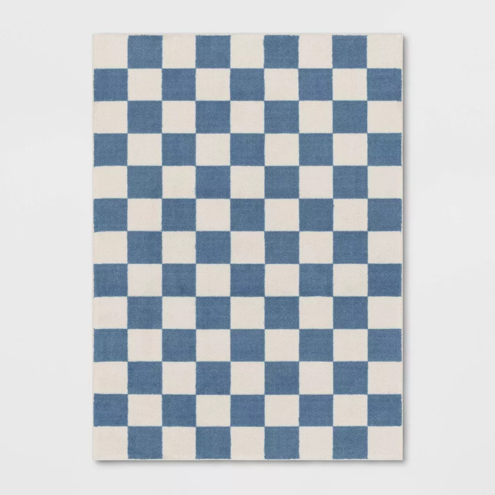 Area Kids' Rug Checker Blue 4'x5'5"