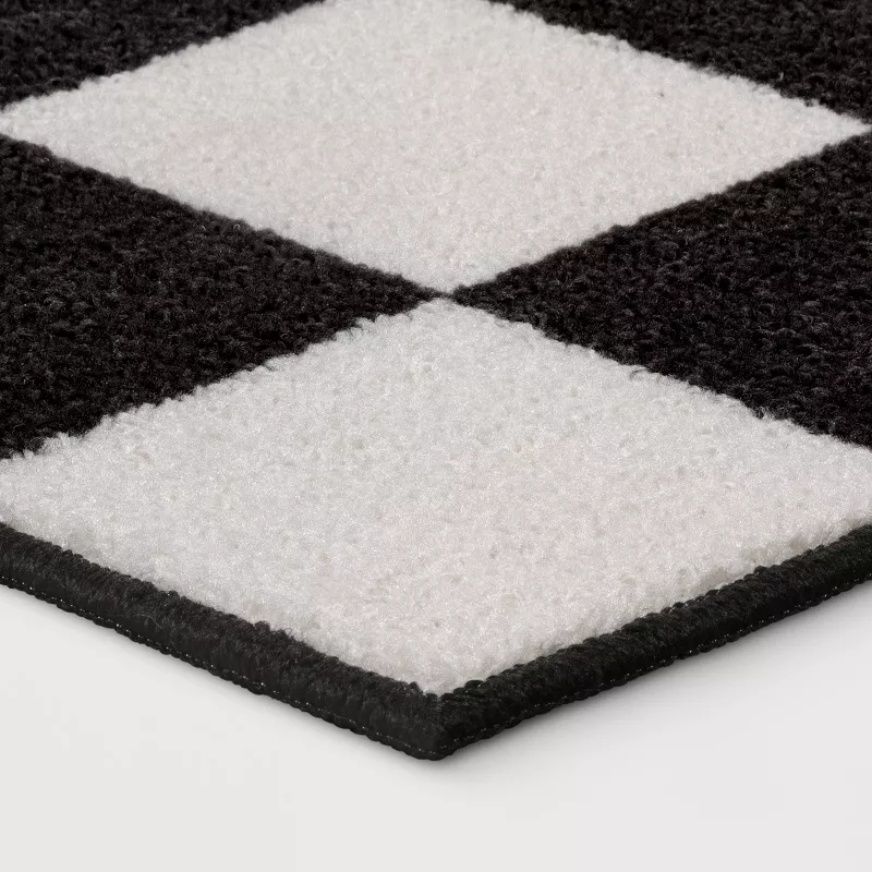 Washable Small Checker Accent Rug Charcoal and Ivory - Checkered 4'x6' - Image 3