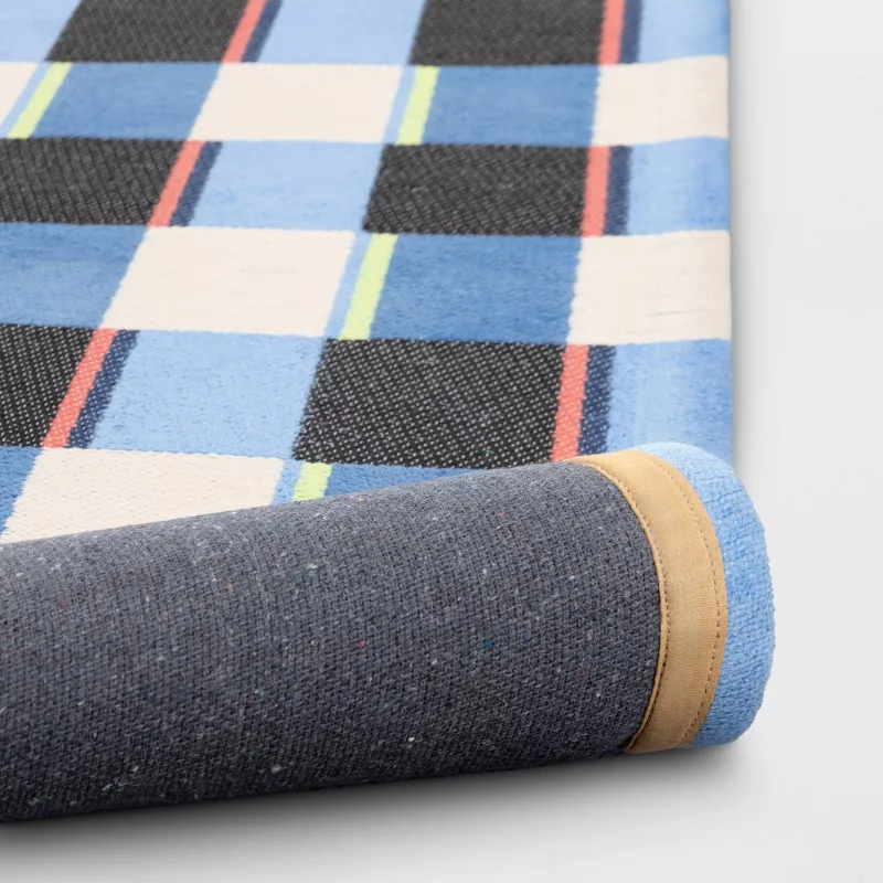 4'x5'6" Plaid Kids' Rug Blue SHOWROOM ITEM - Image 3