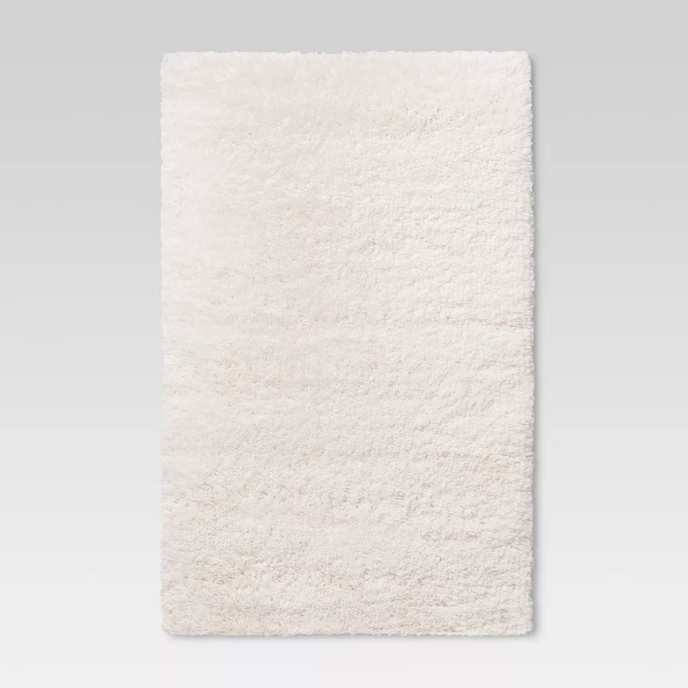 4'x5'6" Washable Plush Shag Accent Rug Cream