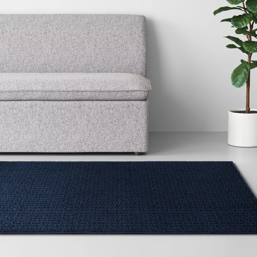 Washable Solid Machine Tufted Accent Rug Blue 4'x5'6" - Image 3