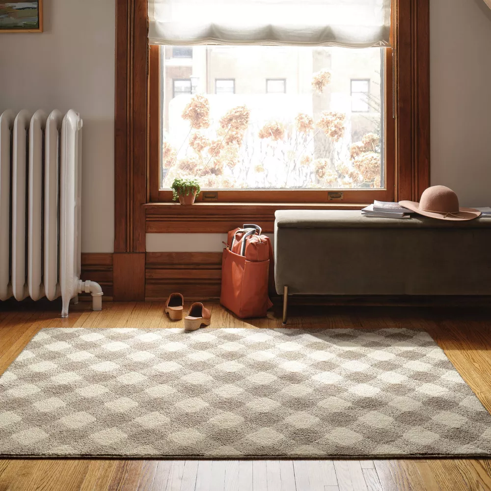Gingham Washable Area Rug Heathered Gray/Ivory 4'x5'6" - Image 2