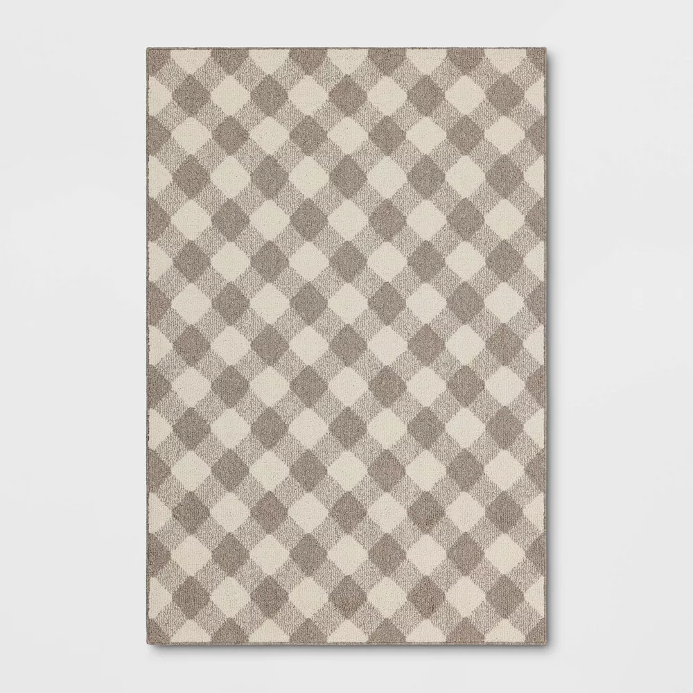 Gingham Washable Area Rug Heathered Gray/Ivory 4' x 5'6"