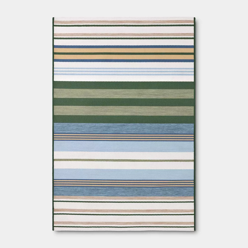 Striped Rectangular Woven Outdoor Area Rug Blue 4'x6'