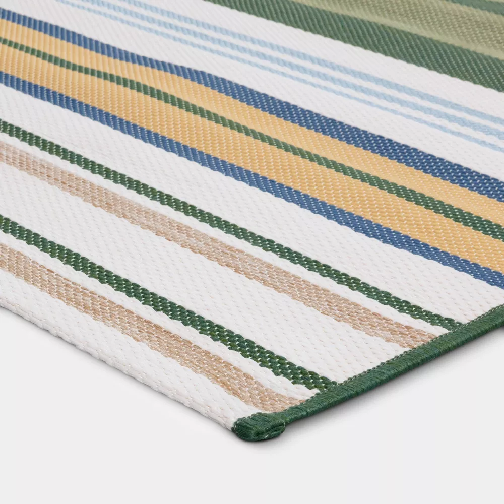 Striped Rectangular Woven Outdoor Area Rug Blue 4'x6' - Image 4