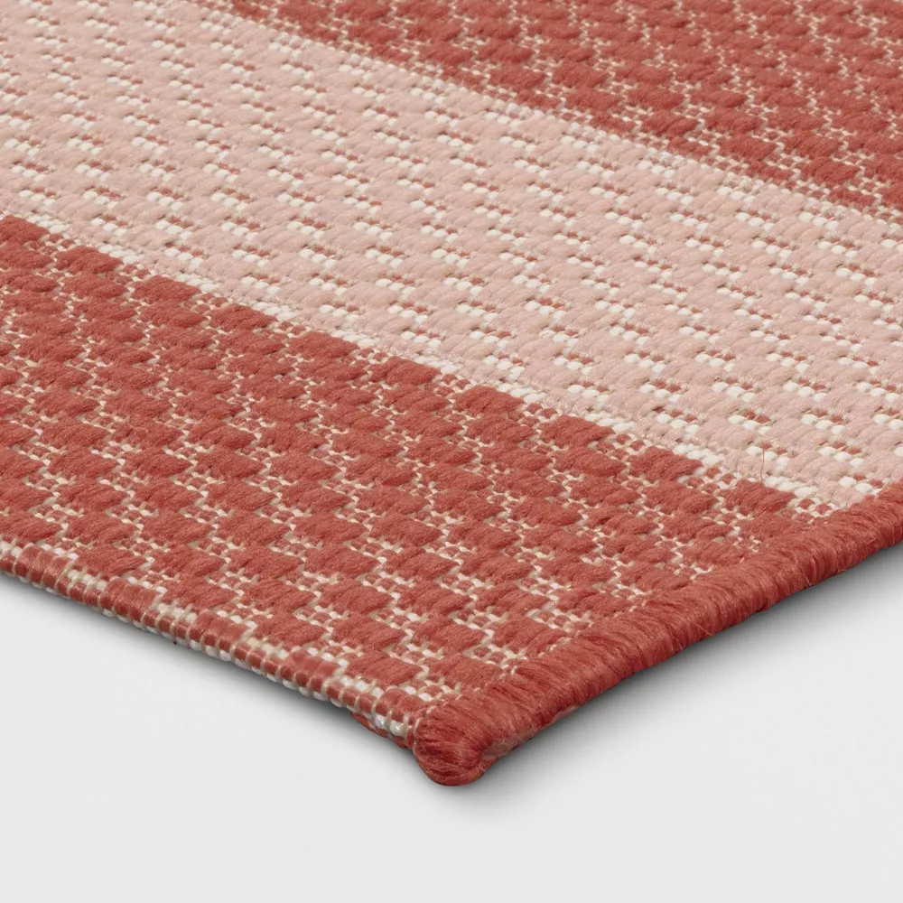 4'x6' Wide Stripe Rectangular Woven Outdoor Area Rug Red - Image 3