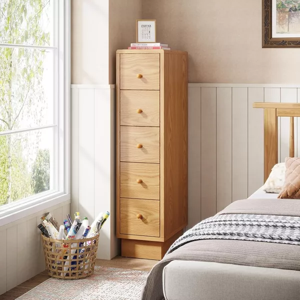 5-Drawer Narrow Dresser, Wood Tall, Skinny, - Image 2
