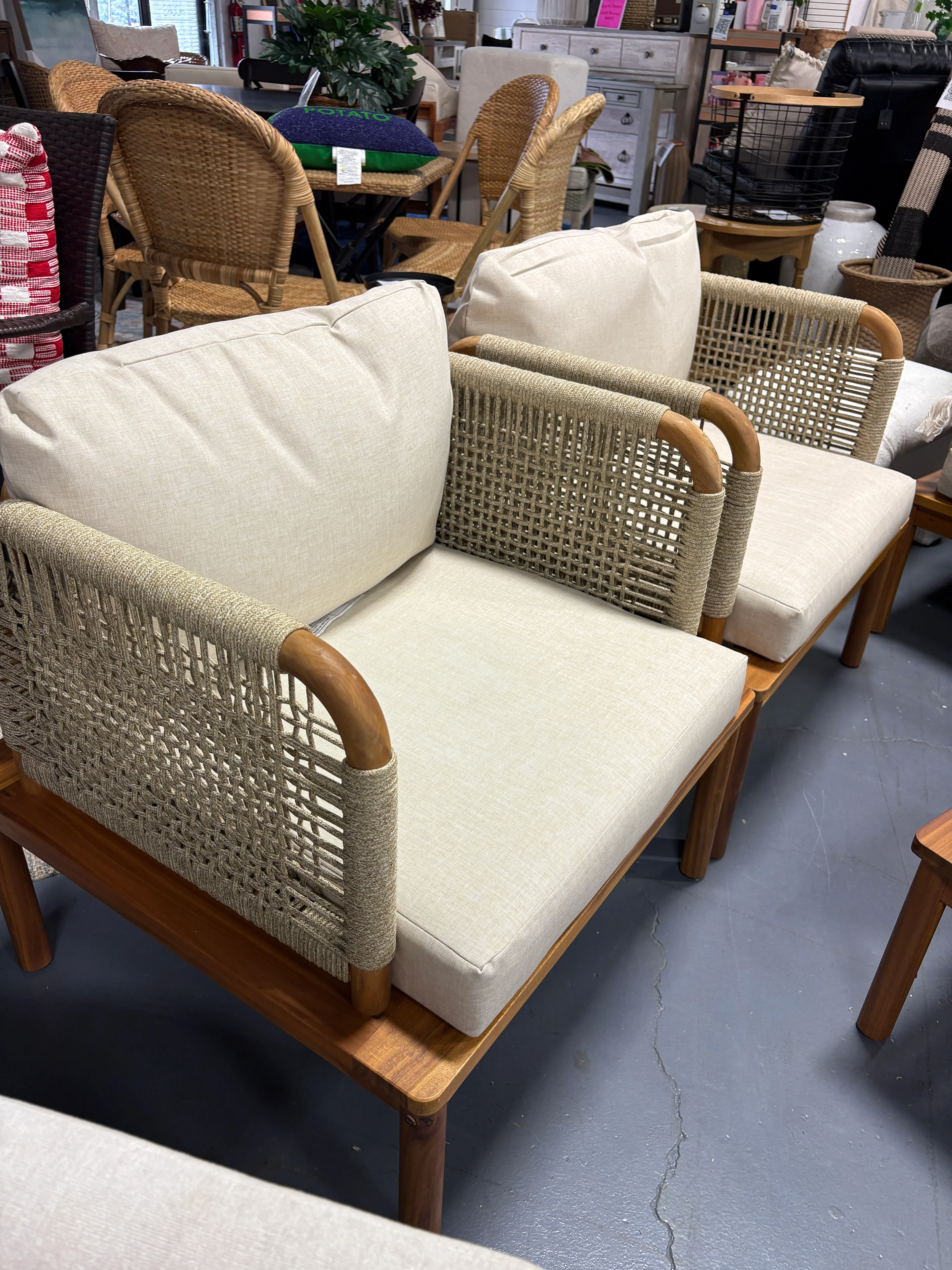 5-Piece Outdoor Patio L-Shaped Acacia Wood Rope Weave Sectional Sofa Set with 2 Chairs SHOWROOM ITEM - Image 5
