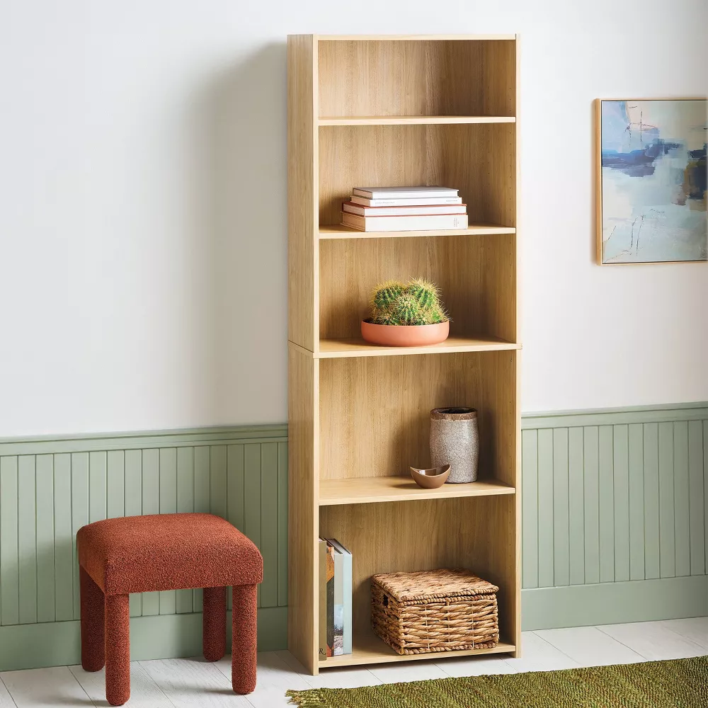 5 Shelf Bookcase Natural Wood - Image 4
