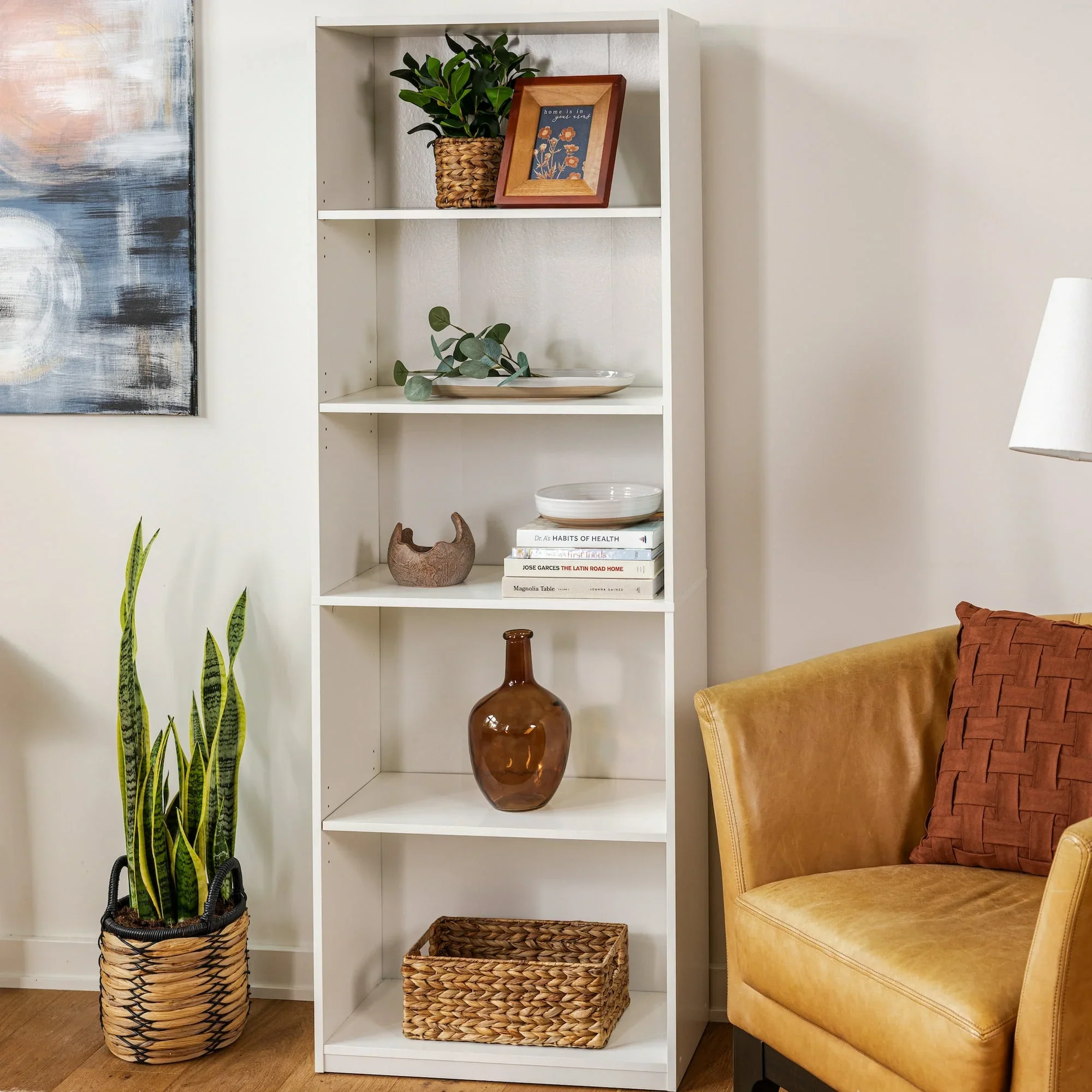 5-Shelf Bookcase with Adjustable Shelves, White - Image 5