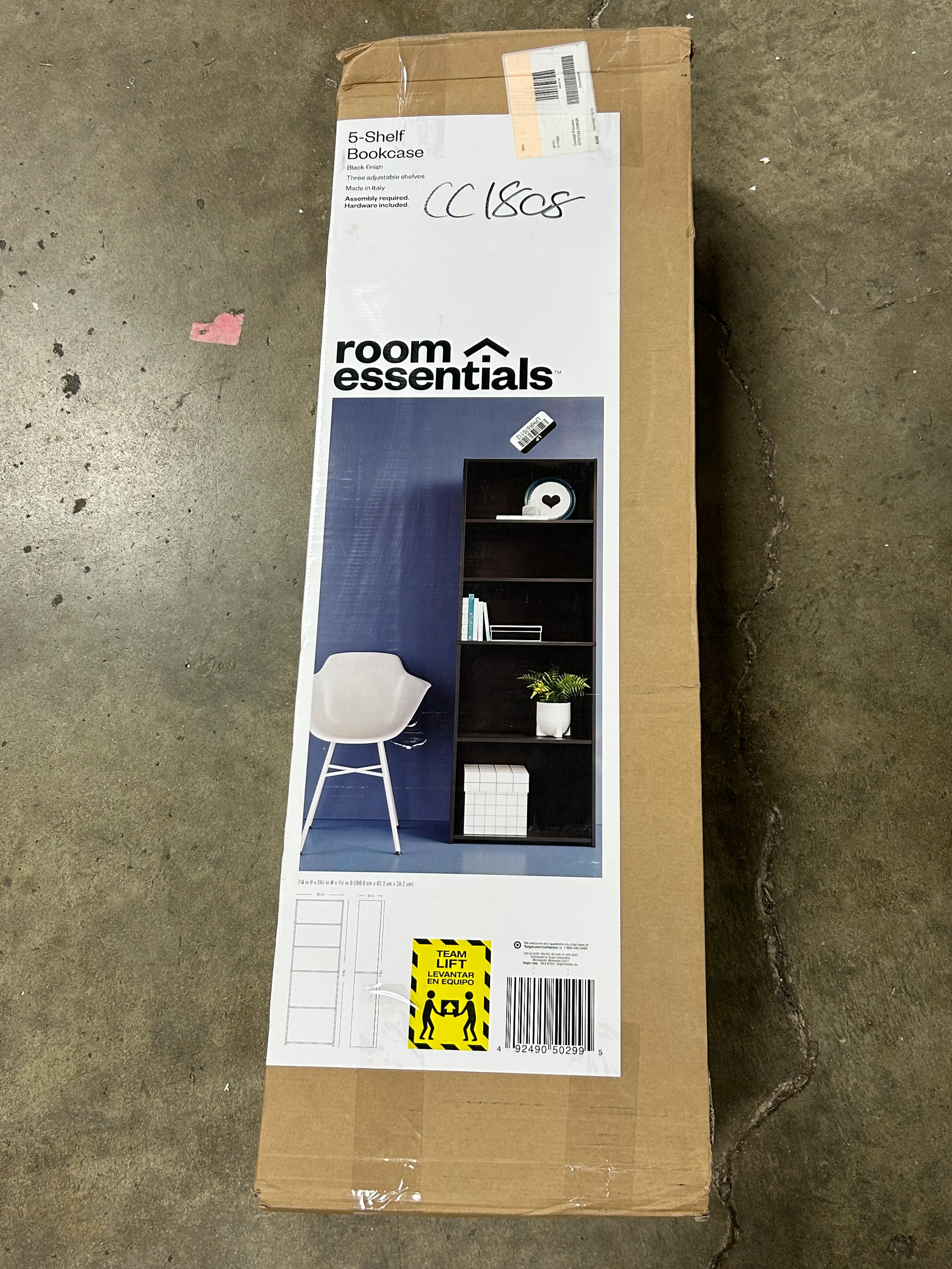 5 Shelf Dorm Bookcase Black Tall - Image 6