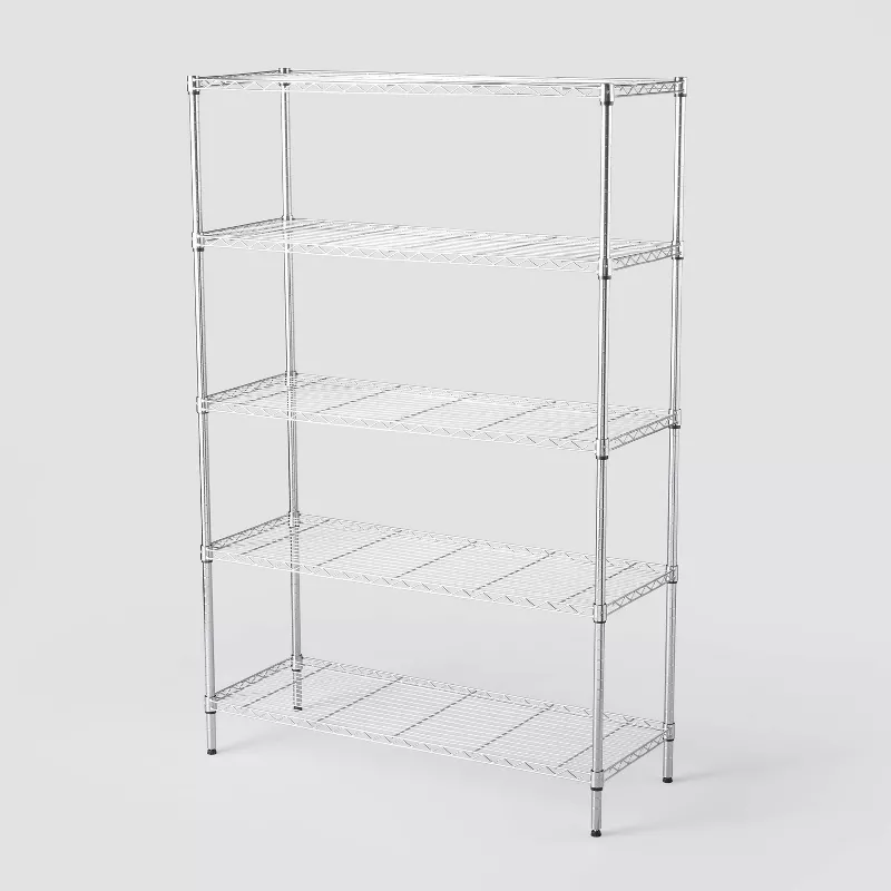 5 Tier Wide Wire Shelving Chrome - Silver