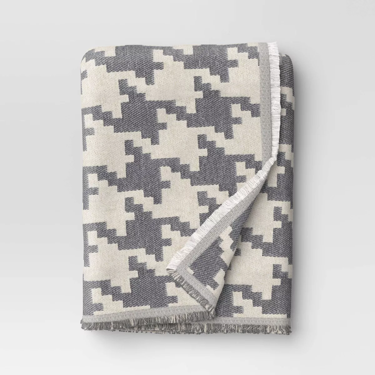 50''x60'' Oversized Chenille Woven Houndstooth Throw Blanket Gray/Neutral SHOWROOM ITEM