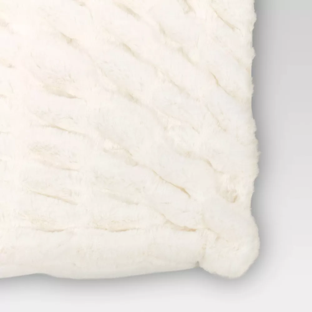 50"x60" Ruched Faux Rabbit Fur Throw Blanket Cream - Image 3