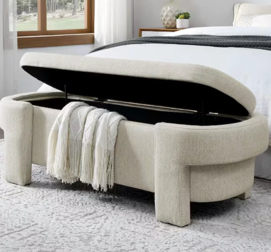51.5 in. Beige Linen Upholstered Storage Bedroom Bench with Large Hidden Compartment, Foam Cushion for Living Room SHOWROOM ITEM