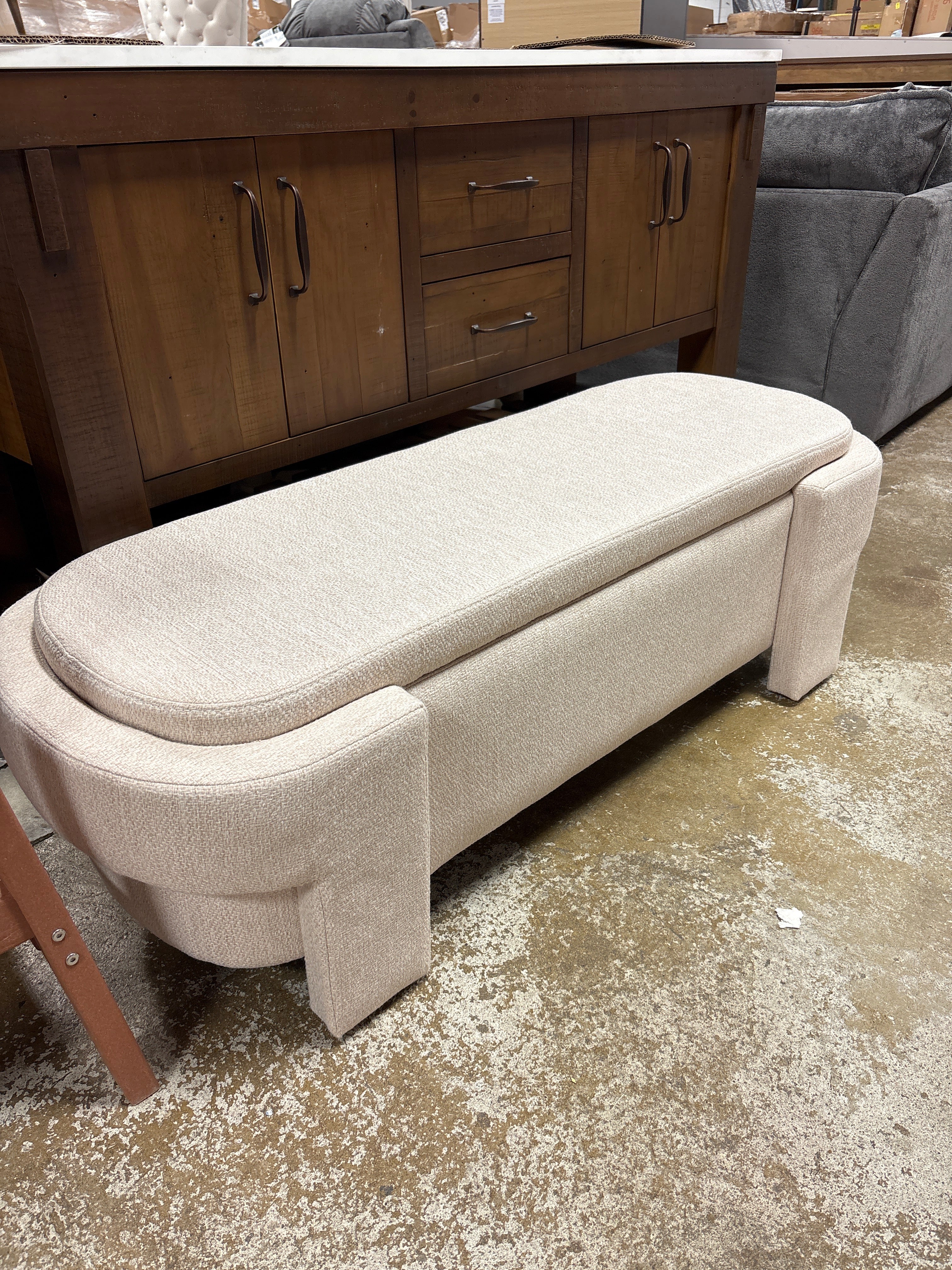 51.5 in. Beige Linen Upholstered Storage Bedroom Bench with Large Hidden Compartment, Foam Cushion for Living Room SHOWROOM ITEM - Image 2