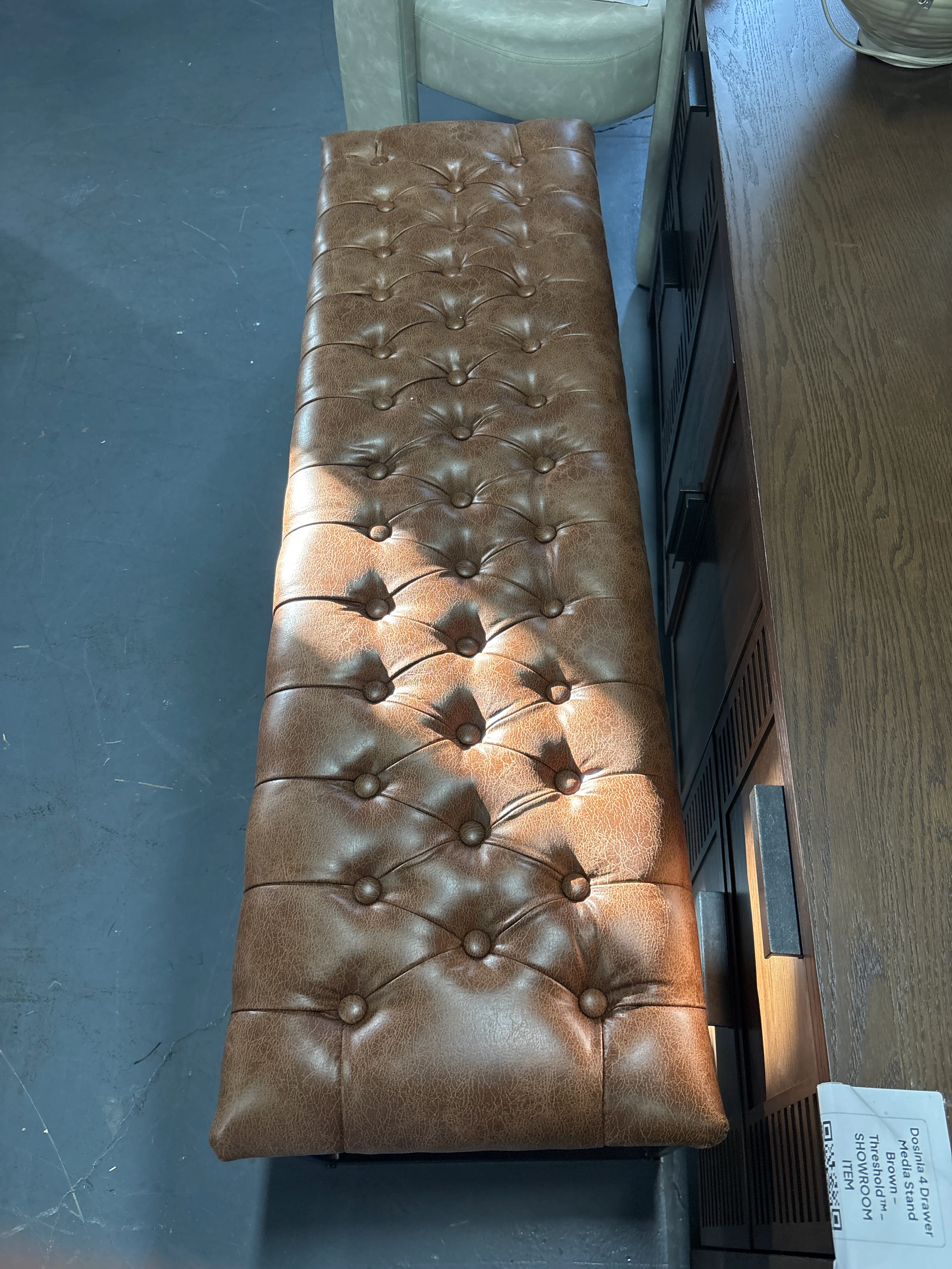 52.25" Draper Large Decorative Bench - Light Brown Faux Leather SHOWROOM ITEM - Image 4