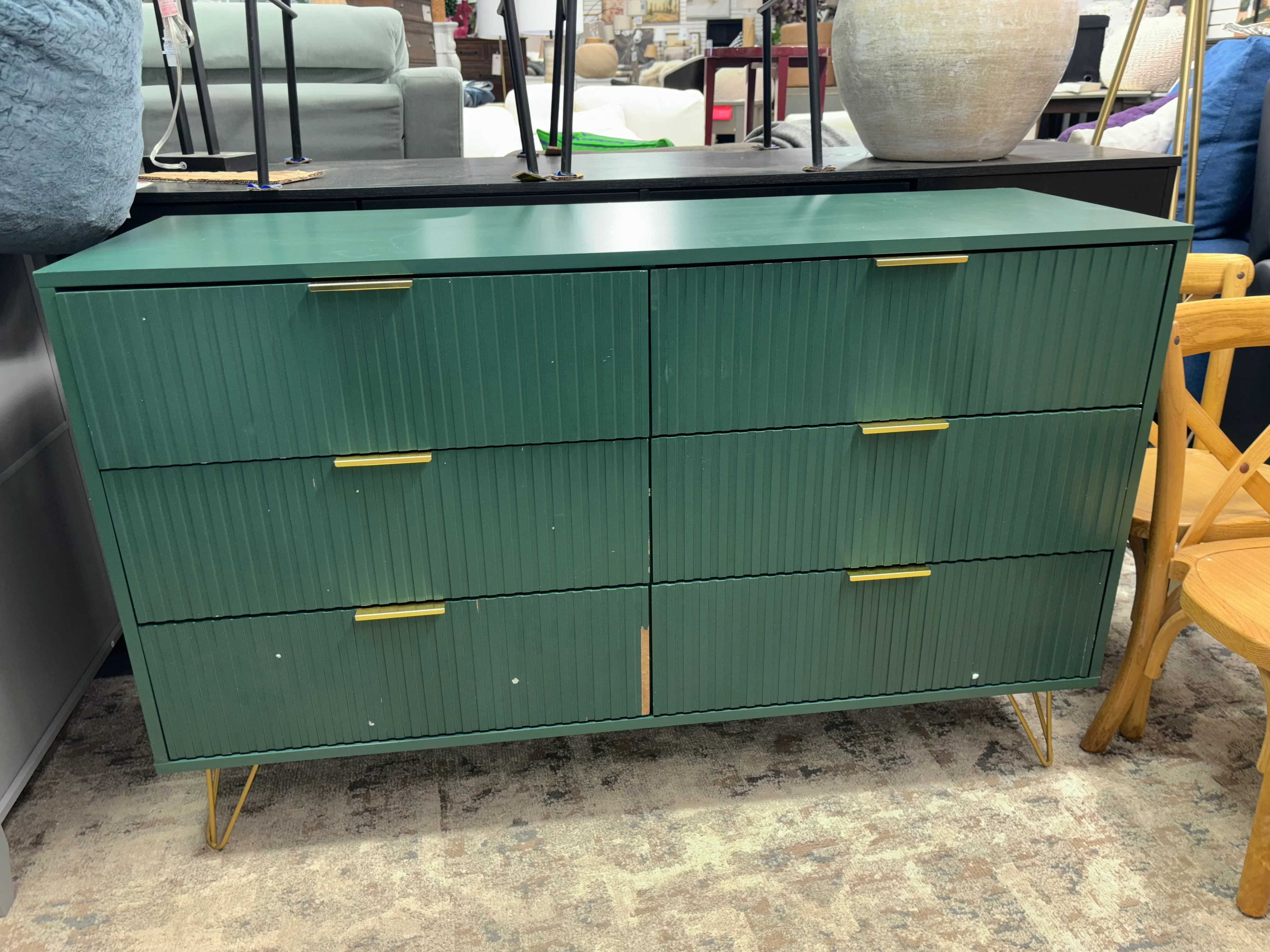 56" 6 Drawer Dresser for Bedroom - Green SHOWROOM ITEM - Image 2