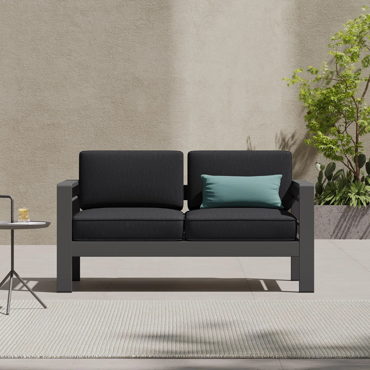 56.75'' Metal Outdoor Loveseat with Cushions - Gray/Dark Gray SHOWROOM ITEM