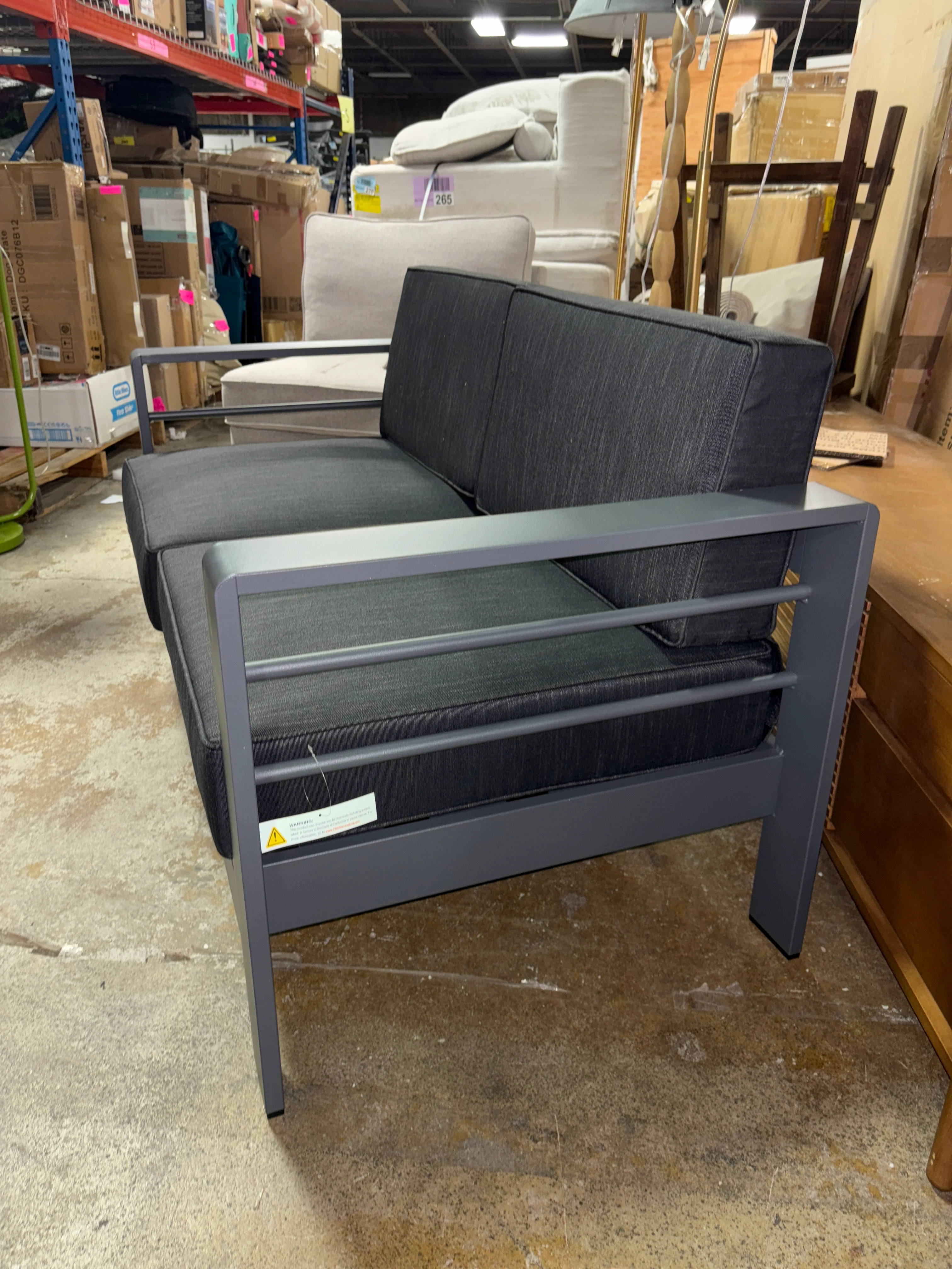 56.75'' Metal Outdoor Loveseat with Cushions - Gray/Dark Gray SHOWROOM ITEM - Image 3