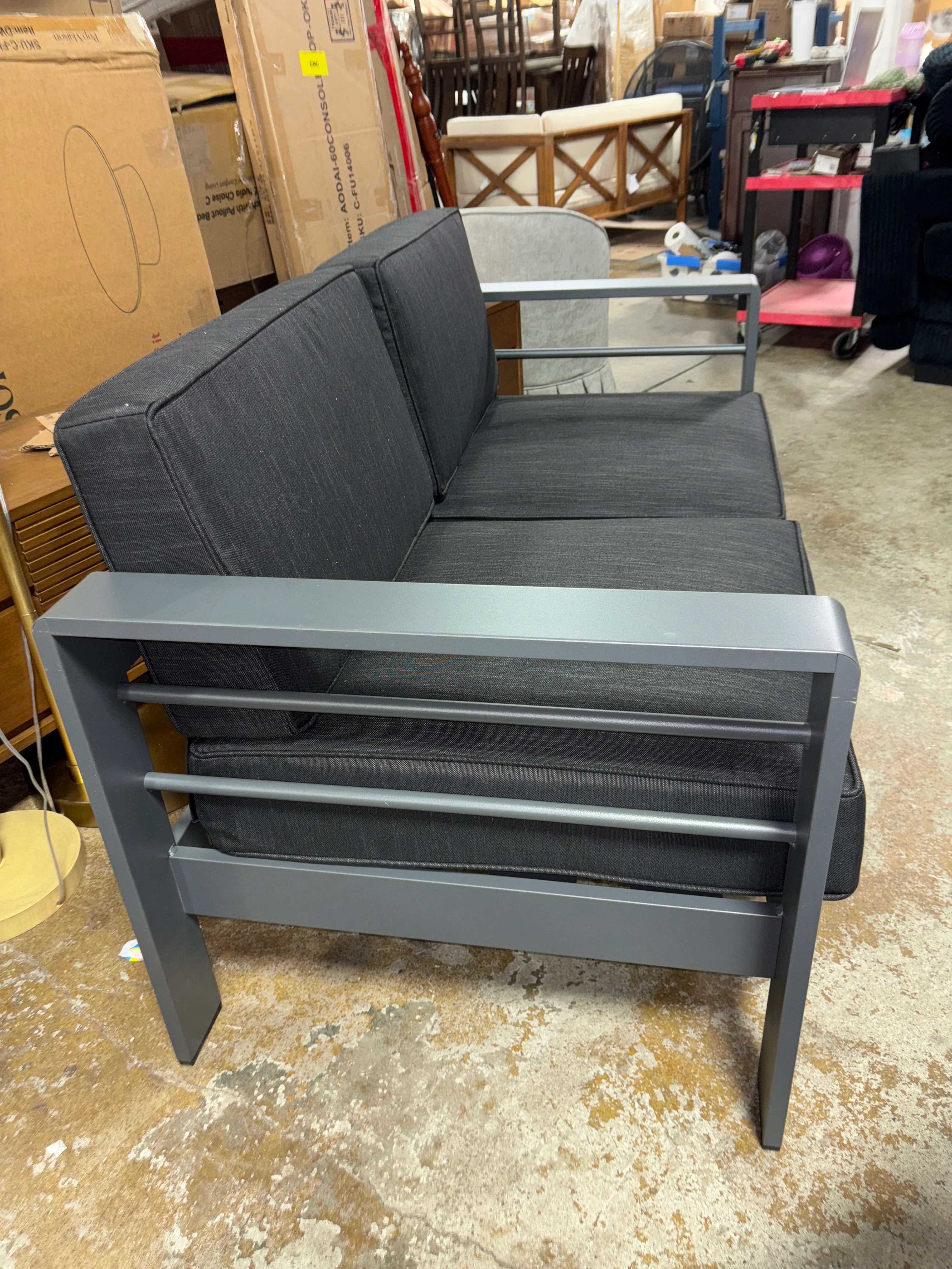 56.75'' Metal Outdoor Loveseat with Cushions - Gray/Dark Gray SHOWROOM ITEM - Image 4