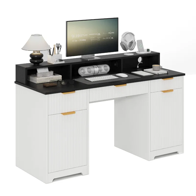 59" Fluted Executive Desk With Drawers SHOWROOM ITEM