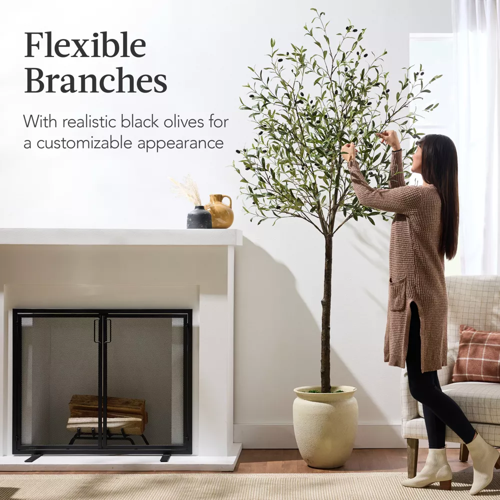 Artificial Olive Tree, Lifelike Faux Tree, w/ Planter Pot, Realistic Trunk - Image 2