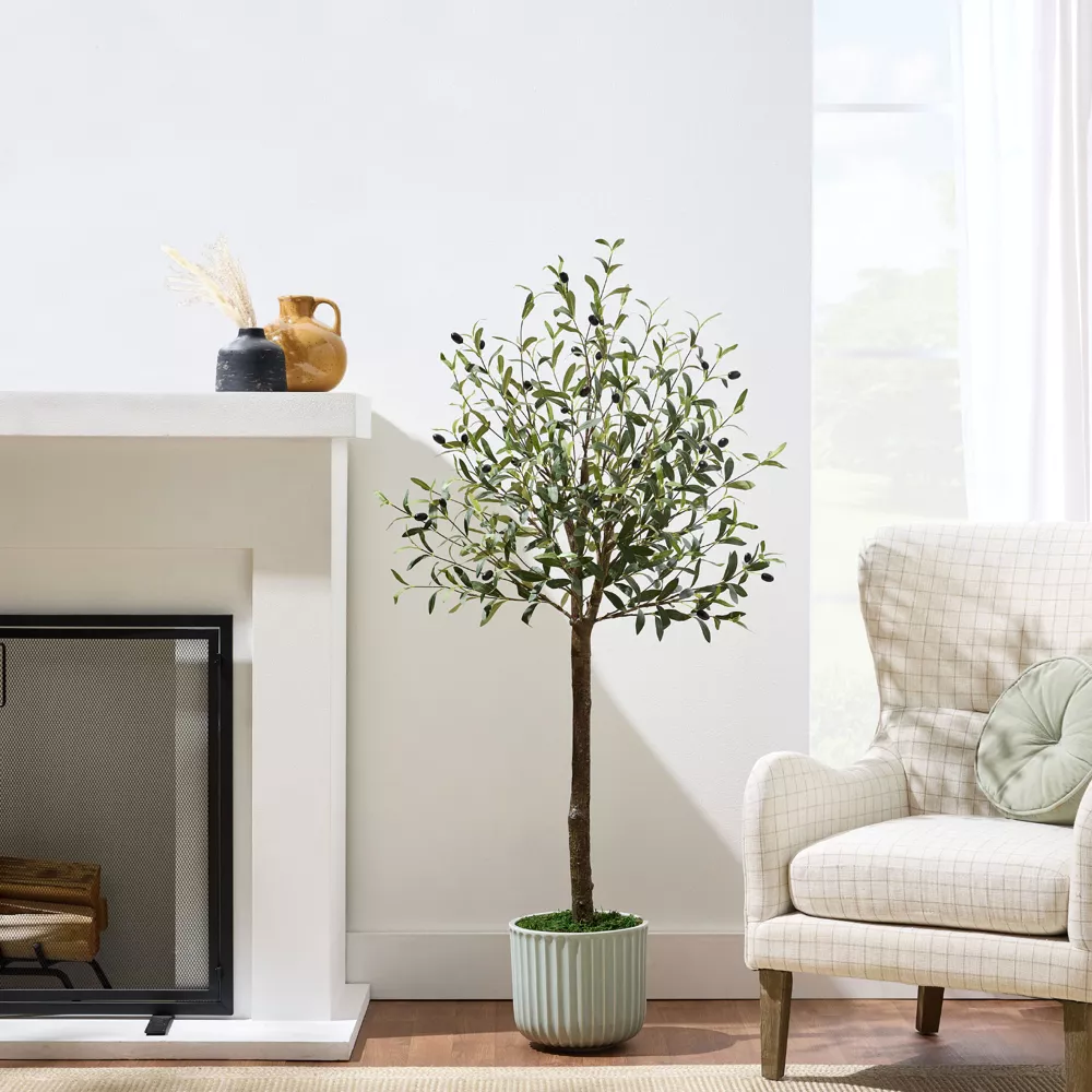 Artificial Olive Tree, Lifelike Faux Tree, w/ Planter Pot, Realistic Trunk - Image 4
