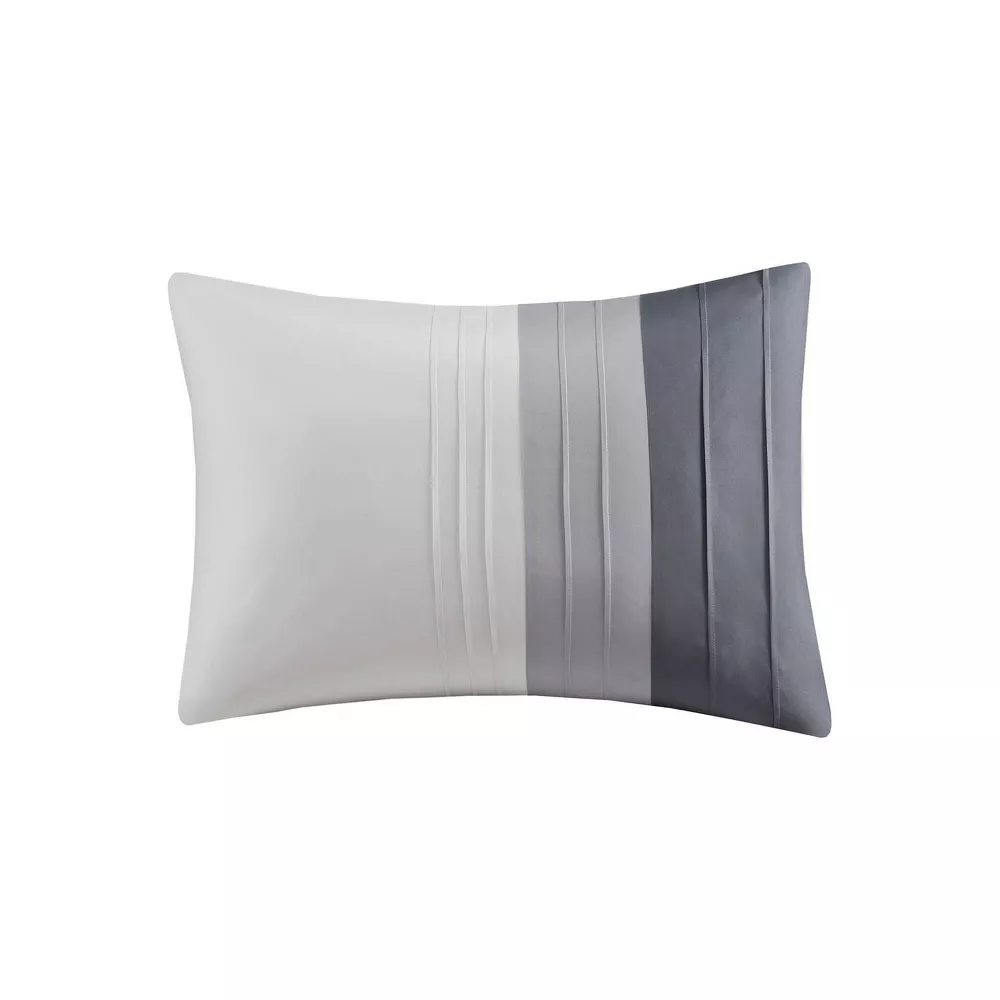 5pc King Boston Pleated Colorblock Comforter Bedding Set - Gray: Woven Polyester, - Image 3