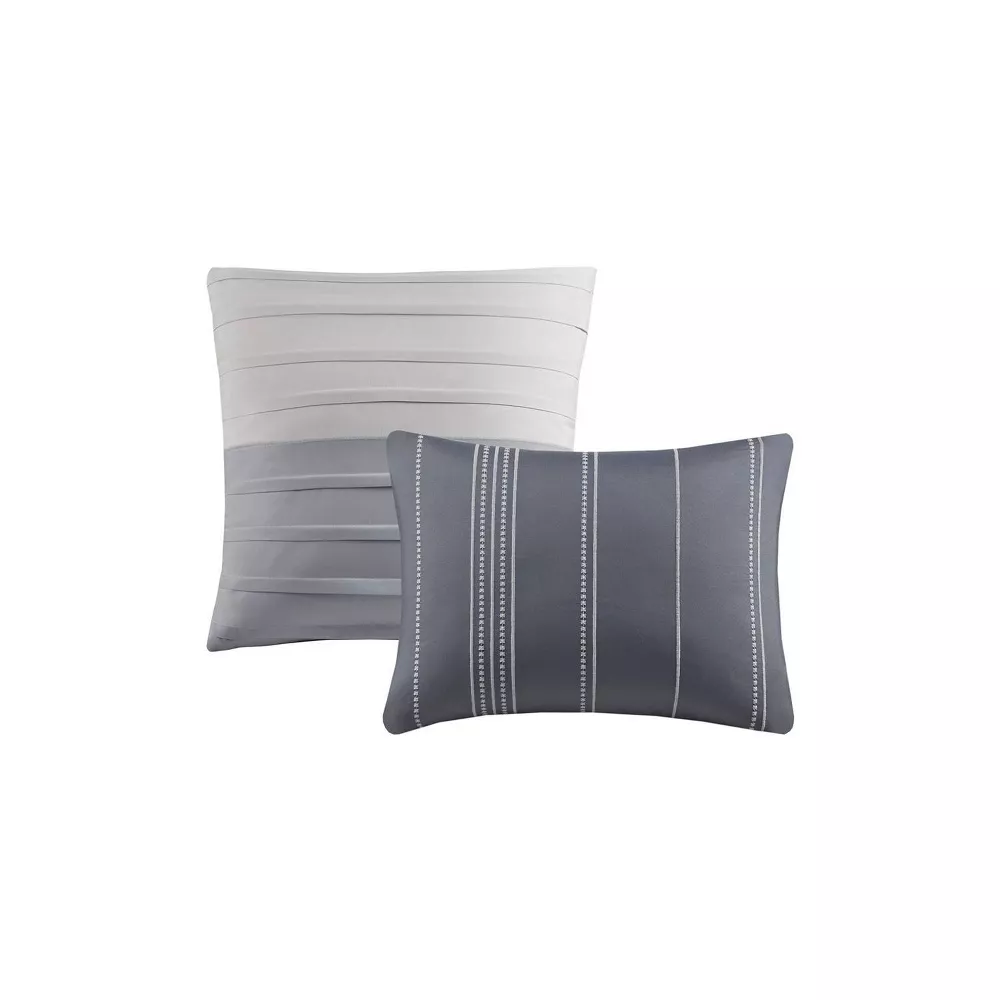 5pc King Boston Pleated Colorblock Comforter Bedding Set - Gray: Woven Polyester, - Image 4