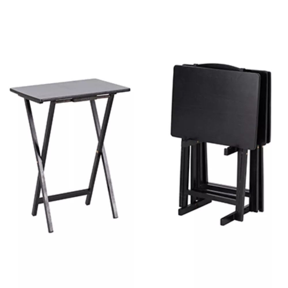 5pc TV Tray Set Wood Black,