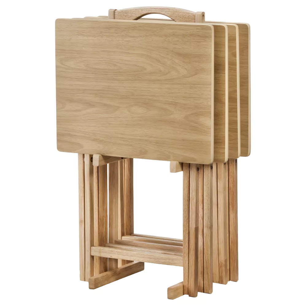 5pc TV Tray Set Wood Natural