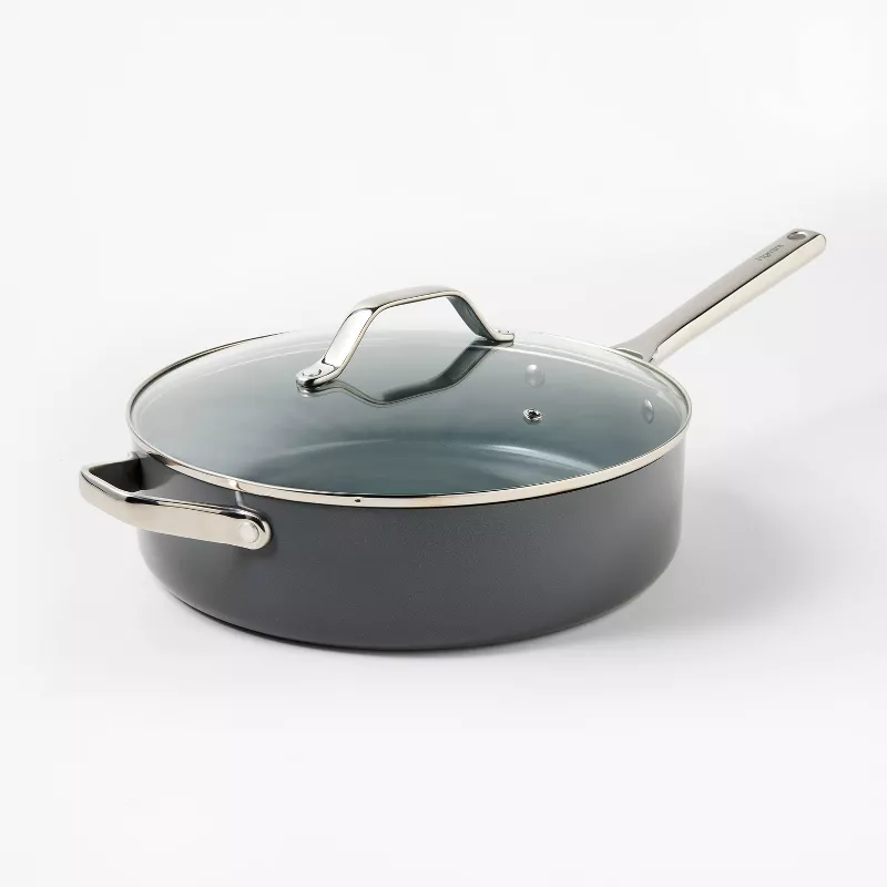 5qt Nonstick Ceramic Coated Aluminum Saute Pan Dark Gray